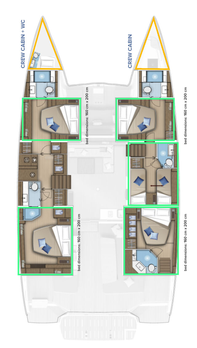 Lagoon 55 - 5 + 2 cab. Tri Wing